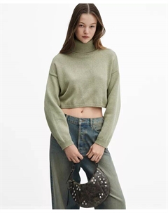 Женский вязаный свитер с высоким воротником, бежевый Mango