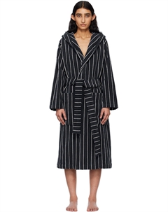 Халат махровый с капюшоном темно-синего и белого цветов Tekla