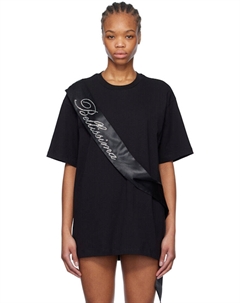 Черная атласная футболка с вышивкой стразами Blumarine