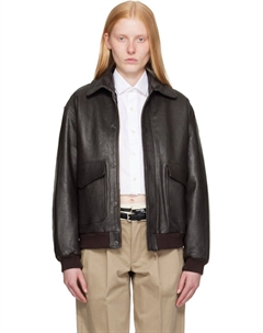 Коричневая кожаная куртка-бомбер Hommegirls