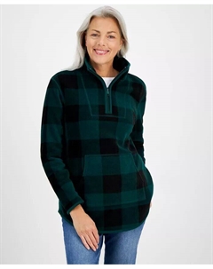 Женский флисовый свитшот в клетку с молнией на четверть, зеленый Style & co.