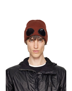 Бордовая хлопковая шапка-бини с очками C.p. company