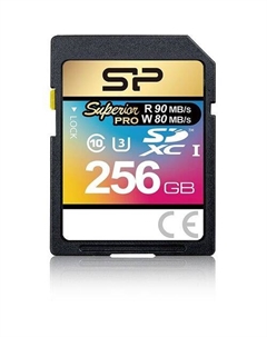 Карта памяти SDXC UHS-I U3 Superior Pro 256 ГБ, 90 МБ/с, Class 10, SP256GBSDXCU3V10, 1 шт., без адаптера Silicon power