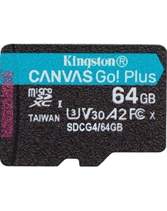 Карта памяти microSDXC UHS-I U3 Canvas Go! Plus 64 ГБ, 200 МБ/с, Class 10, SDCG4/64GBSP, 1 шт., без адаптера Kingston