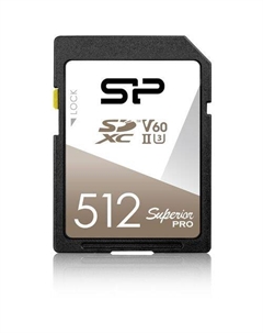 Карта памяти SDXC UHS-II U3 Superior Pro 512 ГБ, 280 МБ/с, Class 10, SP512GBSDXJV6V10, 1 шт., без адаптера Silicon power
