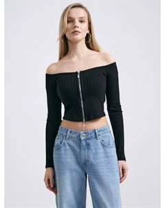 Укороченный кардиган с открытыми плечами на молнии Твое