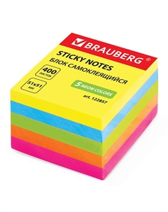 Блок самоклеящийся (стикеры) НЕОНОВЫЙ 400 листов Brauberg