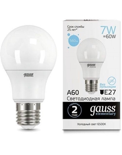 Лампа LED E27, груша, 7Вт, A60, одна шт. Gauss