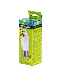 Лампа светодиодная ERGOLUX, E27, 7 Вт, 3000К, 172-265 В, свеча Litarc lig