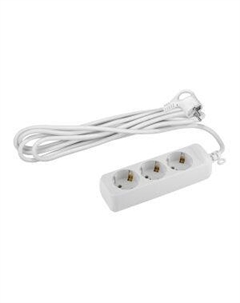 Удлинитель электрический ЭРА, 3 гнезда, с заземлением, 10 м, белый Atl