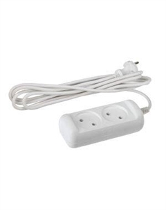 Удлинитель электрический ЭРА, 2 гнезда, без заземления, 5 м, белый Atl