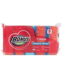 Губка для мытья посуды Bonus Много пены, 5 шт, 8х6х3 см, крупнопористые Импэкс