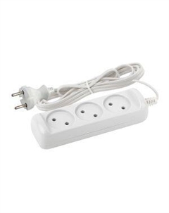 Удлинитель электрический ЭРА, 3 гнезда, без заземления, 5 м, белый Atl