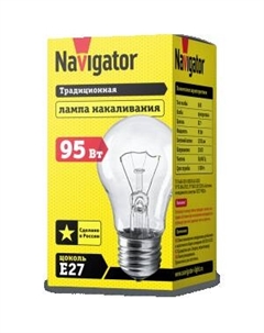 Лампа накаливания, Е27, 95 Вт, теплый свет, груша Navigator