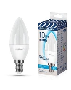 Лампа светодиодная ERGOLUX, E14, свеча C35, 10Вт, 4500К, 220-240В Litarc li1