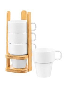 Набор чайный Elan Gallery Волны, 170 мл, фарфор, 4 кружки на бамбуковой подставке Чаожоy ча1