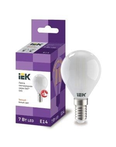 Лампа светодиодная филаментная 360°, Е14, 7 Вт, 3000К, G45, шар Iek