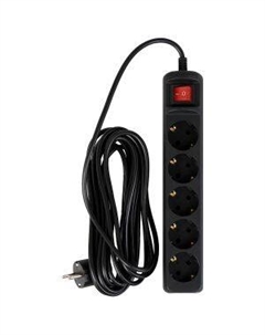 Удлинитель электрический Эра, 5 гнезд, 5 м, с выключателем, 10 А, с заземлением Atl
