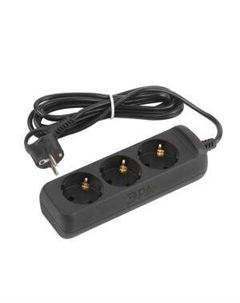 Удлинитель электрический ЭРА, 3 гнезда, с заземлением, 5 м, черный Atl