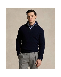 Пуловер с воротником-стойкой с застежкой на молнию до середины из хлопка и шерсти синий Laredoute