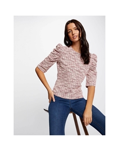 Футболка с присборенными рукавами черный Laredoute