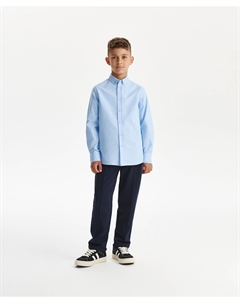 Сорочка с длинным рукавом для мальчика прямого силуэта голубая Gulliver