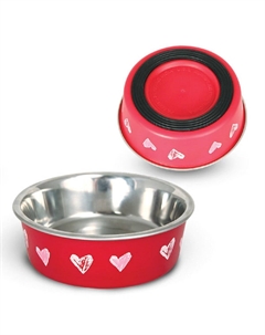 Миска для животных металлическая на резинке "Сердца", 250мл Триол