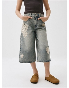 Джинсовые удлиненные шорты с аппликацией для девочек Sela