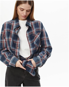 Рубашка в клетку с эффектом варки темно-синего цвета 2mood