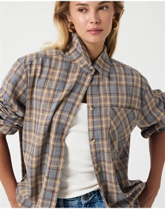 Рубашка в клетку серо-бежевого цвета 2mood