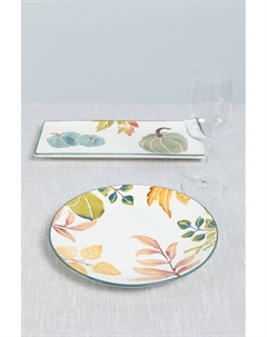 Тарелка обеденная керамическая с принтом Leaves Coincasa