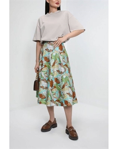 Хлопковая юбка миди с принтом Листья Belucci