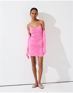 Платье мини с перчатками розового цвета 2mood