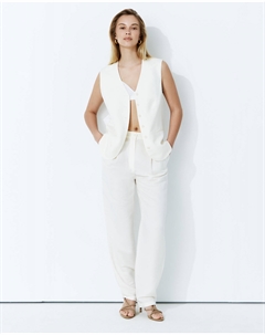 Брюки-бананы изо льна молочного цвета 2mood