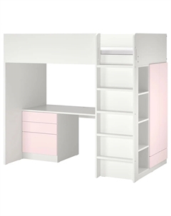 Кровать-чердак SMÅSTAD, 90x200 см, цвет white pale pink Ikea