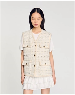 Широкий женский твидовый жилет, цвет Crudo Sandro