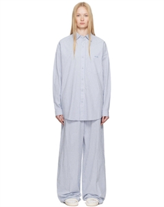 Пижамный комплект большого размера для сна из хлопкового поплина синего и белого цветов Skims