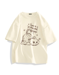 Футболка унисекс, цвет Glacier Blue (Big Playful Cat) Miniso