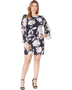 Платье Printed T-Body Dress w/ Chiffon Bishop Sleeve, цвет Purple Multi Vince camuto