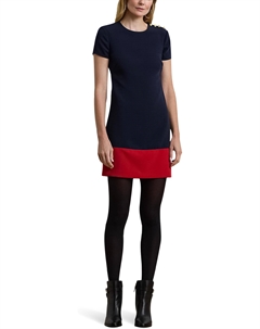 Платье Two-Tone Button-Trim Crepe Shift Dress, цвет Lauren Navy/Festive Red Lauren ralph lauren
