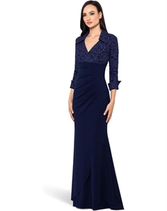 Платье The Beautiful Jacquard Top With Long Sleeves Creates A Flattering Yet Elegant Look, темно-синий Xscape