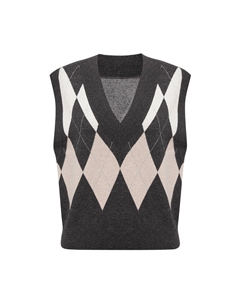 Жилет шерстяной в жаккардовом стиле, синий / абрикосовый Deep breath