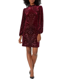 Платье Velvet Burnout High Neck Ruffle T-Body Shift with Voluminous Long Sleeve, цвет Wine Vince camuto