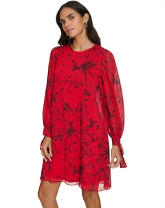 Платье Floral Shift Dress, цвет Red/Black Multi Calvin klein