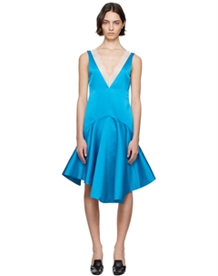 Синее платье миди с драпировкой и V-образным вырезом Jw anderson