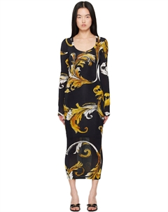 Платье миди Barocco с черно-желтым контуром Versace jeans couture