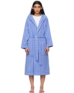Синий и белый махровый халат с капюшоном Tekla
