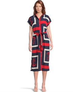 Платье Anchor-print Belted Crepe Shirtdress, цвет Blue Multi Lauren ralph lauren