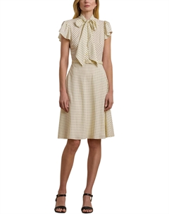 Платье Polka-Dot Belted Crepe Tie-Neck Dress, цвет Cream/Black Lauren ralph lauren