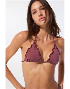 Треугольный верх бикини с оборками, бургундия Pull & bear